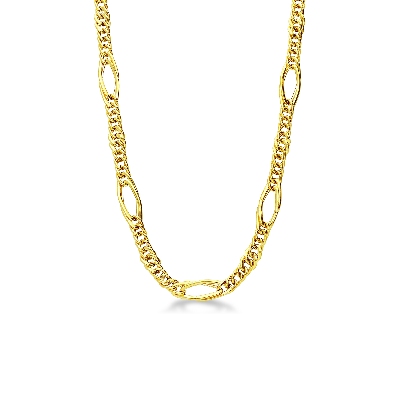 Collier en or jaune 18k avec maillons groumette alternés