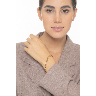 Bracelet gourmette avec ovales en or jaune 18k