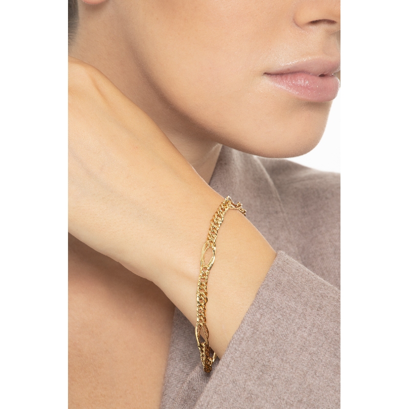 Bracelet gourmette avec ovales en or jaune 18k