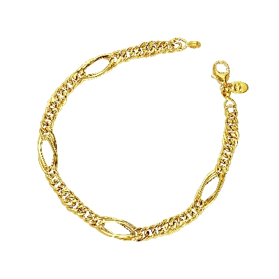 Bracelet gourmette avec ovales en or jaune 18k