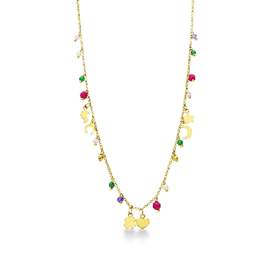 Collier en or jaune 18k avec charms et perles colorées