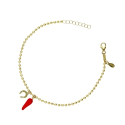 Bracelet en or 18K avec fer à cheval et corne rouge porte-bonheur