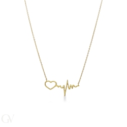 Collier en or jaune 18k avec cœur et fréquence cardiaque, longueur 41 cm