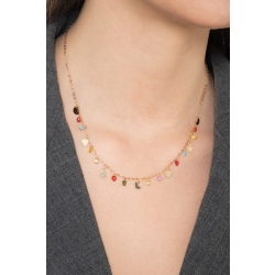 Collier en or jaune 18k pierres colorées et charms cm 42 2