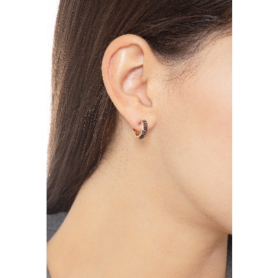 Boucles d’oreilles ovales en or rose 18k avec zirconiums bruns