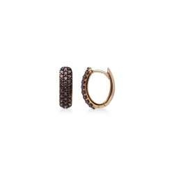 Boucles d’oreilles ovales en or rose 18k avec zirconiums bruns