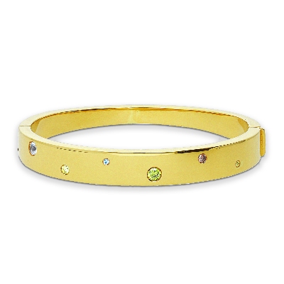 Bracelet rigide en or jaune 18 carats avec des zircons colorés