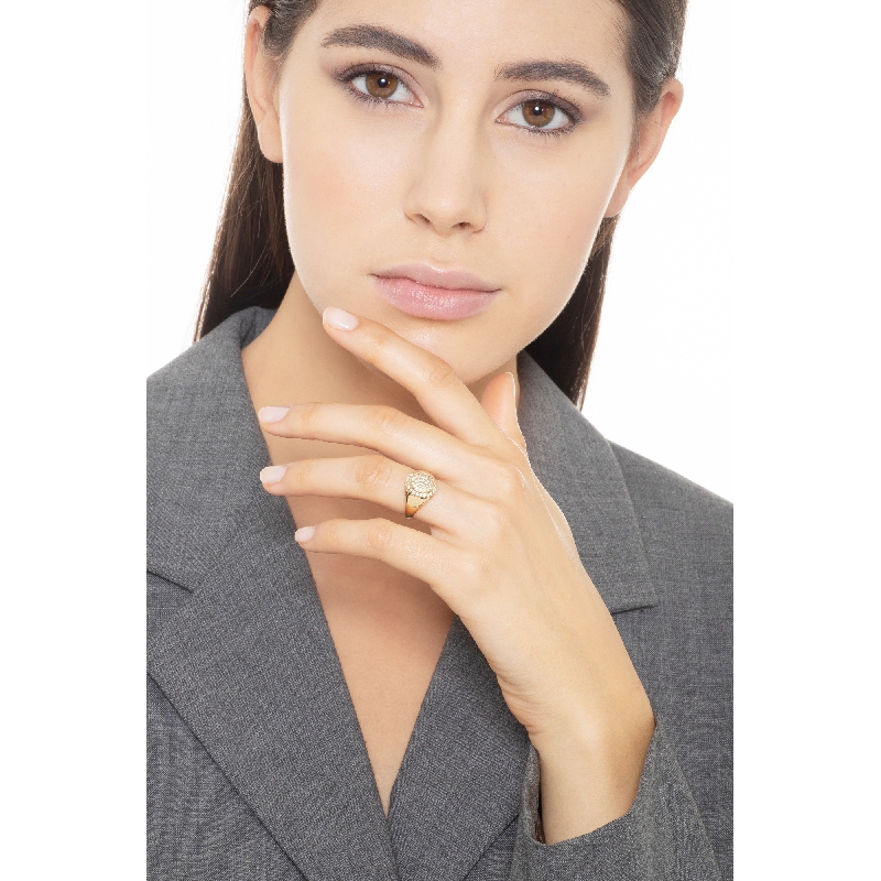 Anneau petit doigt en or jaune 18k pavé de zircons