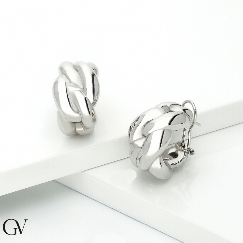 Boucles d’oreilles créoles gourmette en or blanc 18k