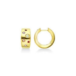 Créoles bombées en or jaune 18 carats avec des zircons colorés