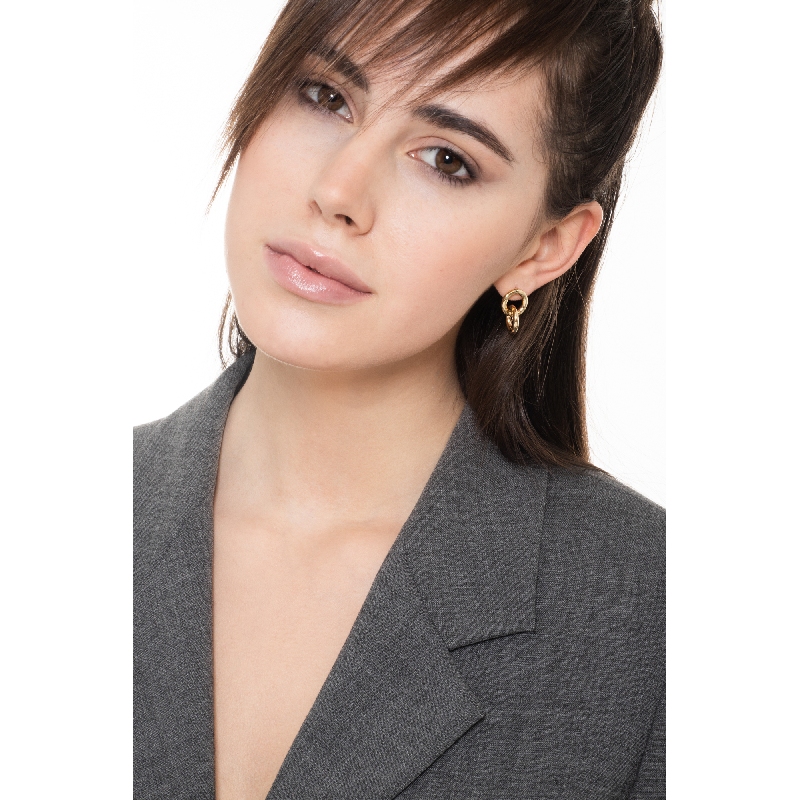 Boucles d'Oreilles en Or Jaune 18k avec Double Anneau en Canna Vide