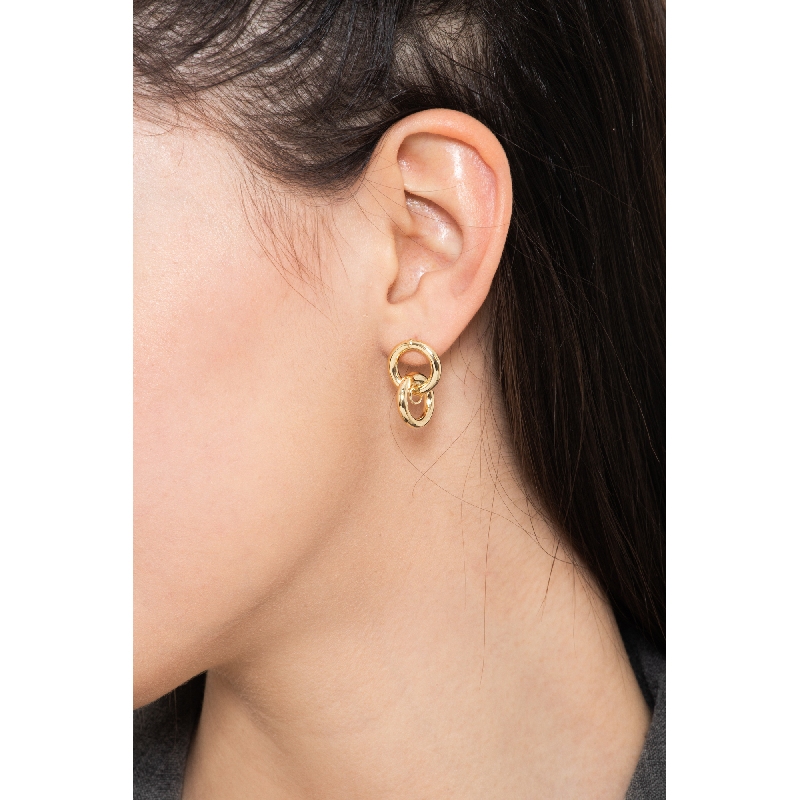 Boucles d'Oreilles en Or Jaune 18k avec Double Anneau en Canna Vide