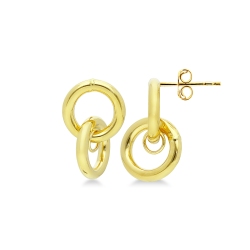 Boucles d'Oreilles en Or Jaune 18k avec Double Anneau en Canna Vide