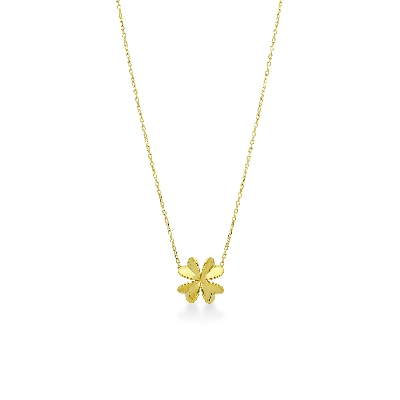 Collier or jaune avec pendentif trefle a quatre feuilles 42 cm