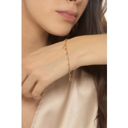 Bracelet avec perles colorées et pendentifs porte-bonheur en or jaune 18k 2