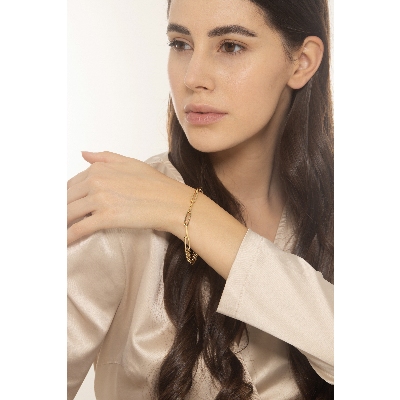 Bracelet gourmette et maillons trombone en or jaune 18k