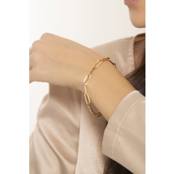 Bracelet gourmette et maillons trombone en or jaune 18k 2