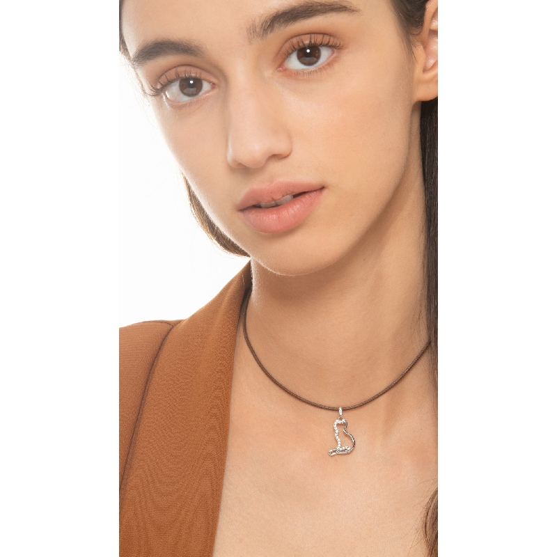 Breloque en or blanc 18k chat avec zircons