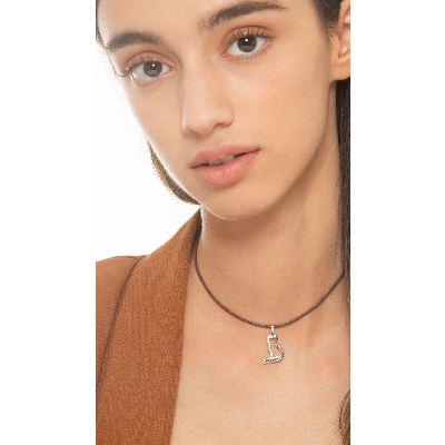 Breloque en or blanc 18k chat avec zircons