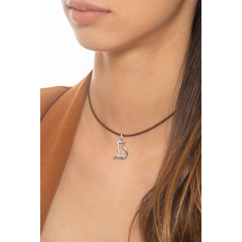 Breloque en or blanc 18k chat avec zircons