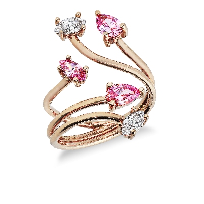 Bague toi et moi en Or Rose 18k avec Zircons Roses et Blancs