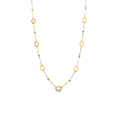 Collier en or jaune 18k avec perles et anneaux