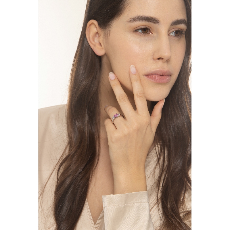 Bague Or Blanc 18k avec zircon rose cœur