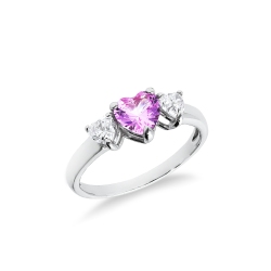 Bague Or Blanc 18k avec zircon rose cœur
