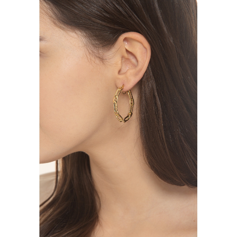 Boucles d'oreilles créoles paper clip en or jaune 18k