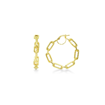 Boucles d'oreilles créoles paper clip en or jaune 18k