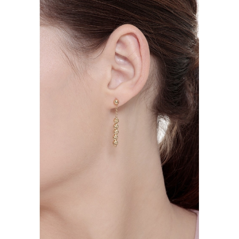 Boucles d’oreilles pendantes en or jaune 18k avec boules godronnées