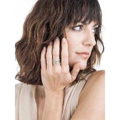 Bague large bicolore en or 18k avec diamants sur trois rangées