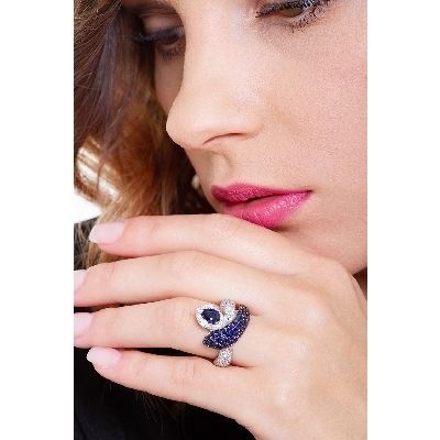 Bague serpent saphir bleu en or 18k