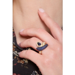 Bague serpent en or jeune 18K sertie de diamants et saphir 2