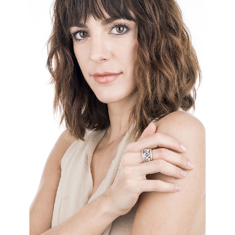 Bague en or blanc et rose 18k avec diamants formant des ellipses