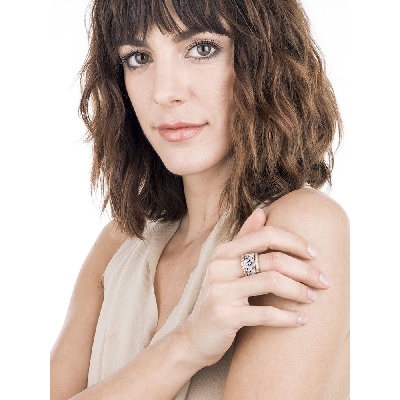 Bague en or blanc et rose 18k avec diamants formant des ellipses