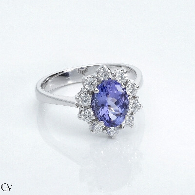 Bague Lady D en or blanc 18k avec tanzanite centrale et diamants