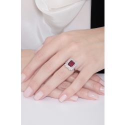 Bague Halo en or blanc 18k avec rubis et diamants 2