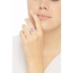 Bague halo en or blanc 18k avec saphir rose ovale et diamants 2