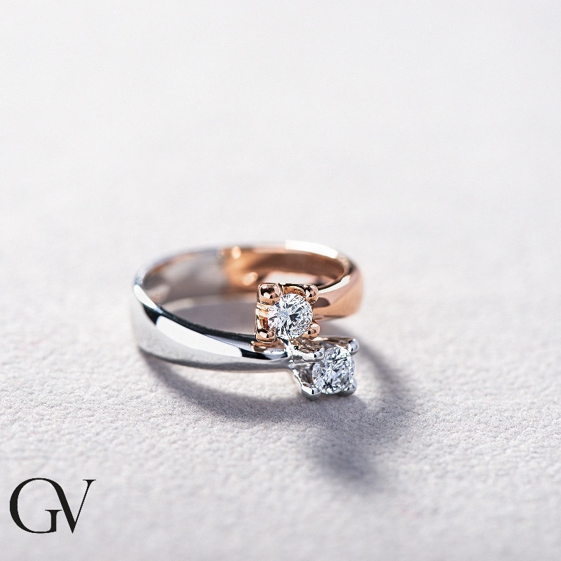 Bague Duo en Or Blanc et Rose 18k avec Diamants Bague Duo en Or Blanc et Rose 18k avec Diamants