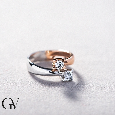 Bague Duo en Or Blanc et Rose 18k avec Diamants