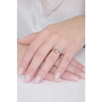 Bague Duo en Or Blanc et Rose 18k avec Diamants