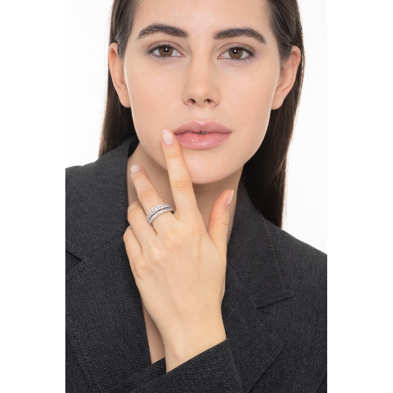 Bague Or Blanc 750/1000 Alliance Triple Rangs Diamant 1.29 ct