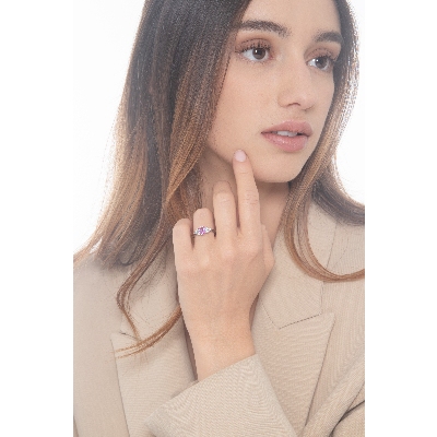 Bague femme or blanc 18k avec saphir rose et diamants
