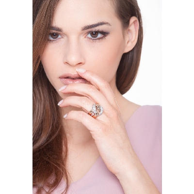 Bague gourmette en or blanc et rose 18 carats avec diamants