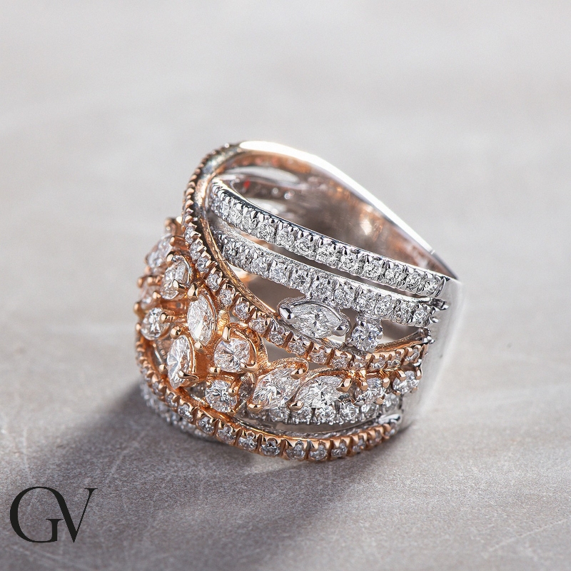 Bague jonc en or blanc et rose 750 avec diamants Bague jonc en or blanc et rose 750 avec diamants