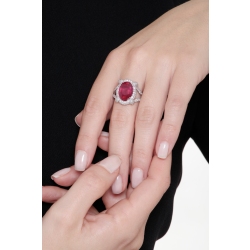 Bague rubis entourage diamants monture or blanc 750 2