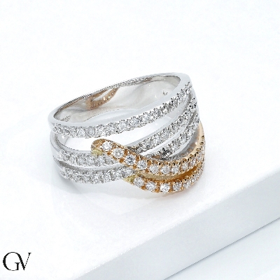 Bague jonc en or blanc et or rose 750 avec diamants