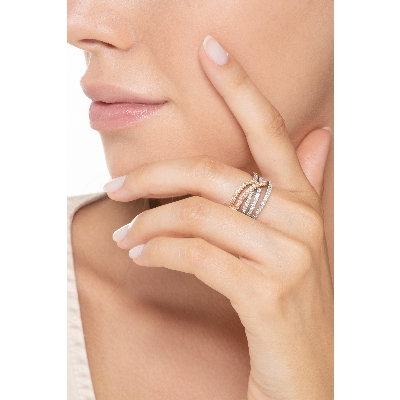 Bague jonc en or blanc et or rose 750 avec diamants