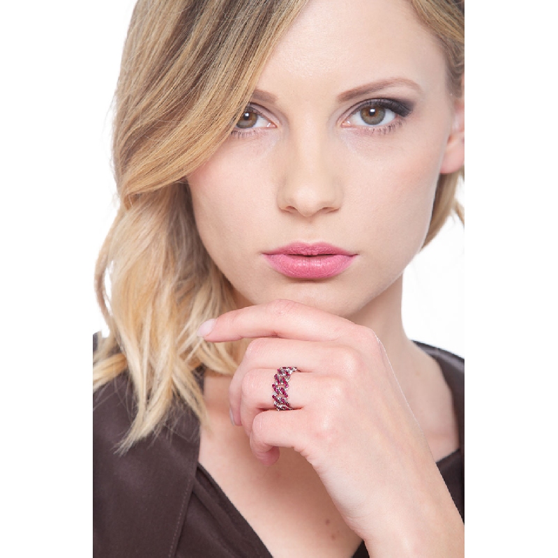 Bague femme Cuban Link en or blanc 18k avec rubis Bague femme Cuban Link en or blanc 18k avec rubis